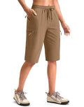 Viodia 13'' Women's Hiking Cargo Shorts Knee Length with Zipper Pockets - color: Dark Khaki, size: Medium