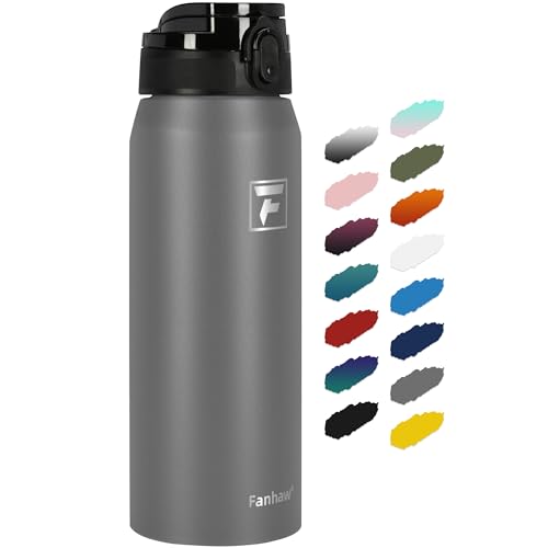 Fanhaw 24oz Stainless Steel Water Bottle with Chug Lid, Gray - color: Gray, style: 24 Ounces