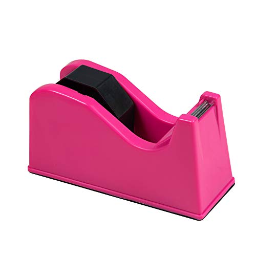 Desktop Tape Dispenser Adhesive Roll Holder (Fits 1" & 3" Core) with Weighted Nonskid Rose red - color: Rose Red