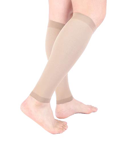 Doc Miller Compression Calf Sleeve for Men & Women, 20-30mmHg - color: Tan Skin, size: Medium REGULAR