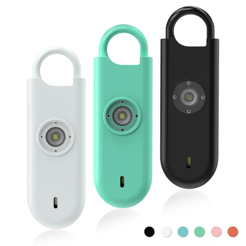Fauxomor 140dB Personal Safety Alarm for Women 3pack Self Defense Keychain - color: White+Green+Black