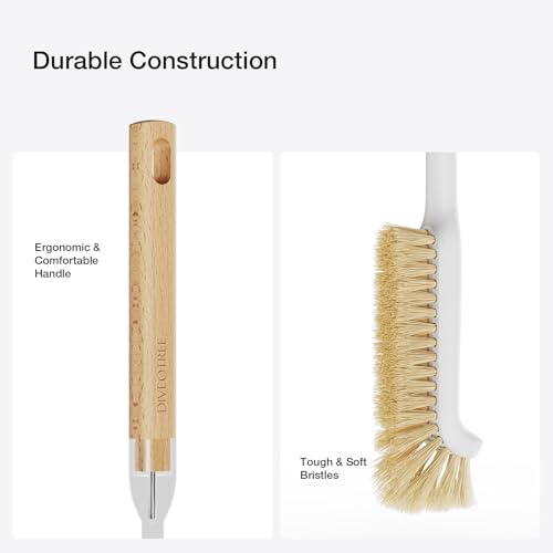 Cleaning Brush, Diveotree Hard Bristle Brush for Deep Cleaning Grout, Sink, Cup, Teapot, Bottle, Blender, Multi-Purpose Brush wih Long Handle for Kitchen (White-2Pack) - color: White-2pack