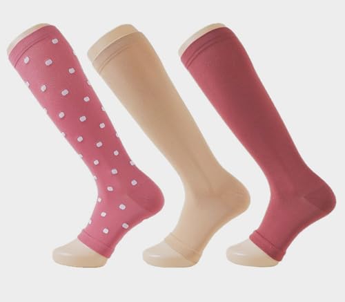 Open Toe Compression Socks 3 Pairs 20-25mmHg Toeless Graduated Compression Socks Sleeve - color: Pink and White, size: Small/Medium (3 Pair)