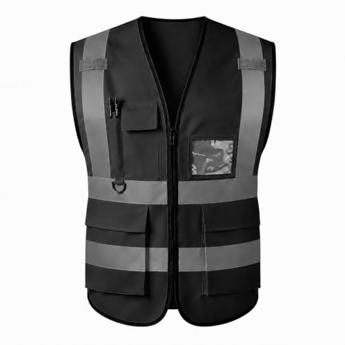 Safety Vest High Visibility Reflective Construction Vest - color: Black, size: 3X-Large