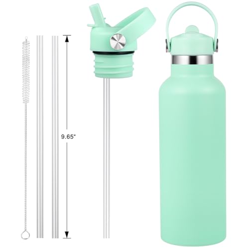Dew Straw Lid for Hydro Flask Standard Mouth 18 21 24 oz, Replacement Sport Cap with Handle, BPA-Free Straw Lid with 2 Straws + Brush, for Office School Travel Daily Commute - color: Dew