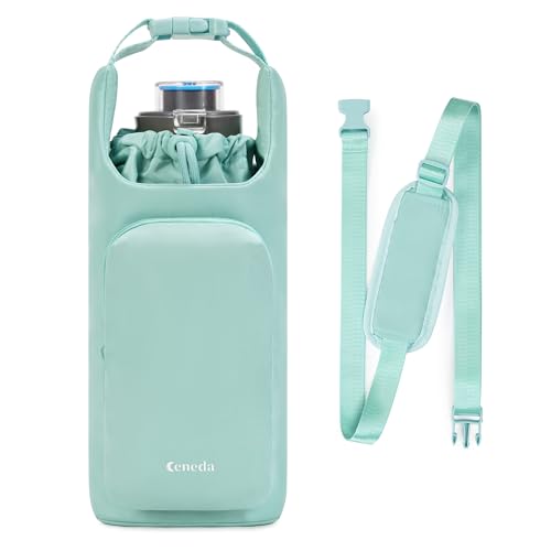 Ceneda Water Bottle Carrier Bag with Phone Pocket 32oz 40oz Tumbler Insulated Water Bottle Holder with Adjustable Shoulder Strap Carrier Sling Bag (Mint Green) - color: Mint Green