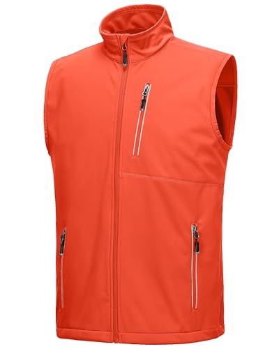 33,000ft Men's Windproof Lightweight Golf Vest Outerwear Sleeveless Jacket - color: Tangerine, size: Small