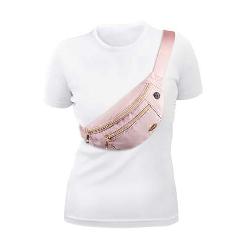 Entchin Water-Resistant Fanny Pack, 4-Zipper Belt Bag - color: Mini Pink