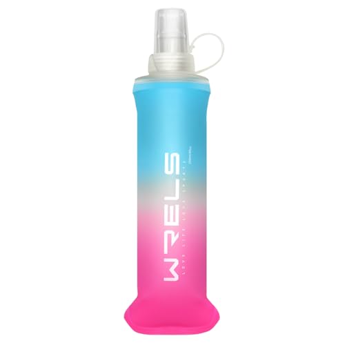 WRELS Soft Flasks TPU Soft Water Bottles Folding Soft Running Water Flask Small for Outdoor Sports Hiking Hydration Pack 8oz/17oz Hiking Cycling Climbing - color: Blue-250ml