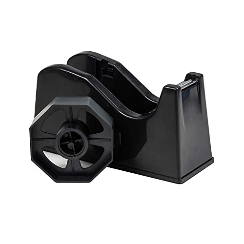 Desktop Tape Dispenser Adhesive Roll Holder (Fits 1" & 3" Core) with Weighted Nonskid Base Black - color: Black
