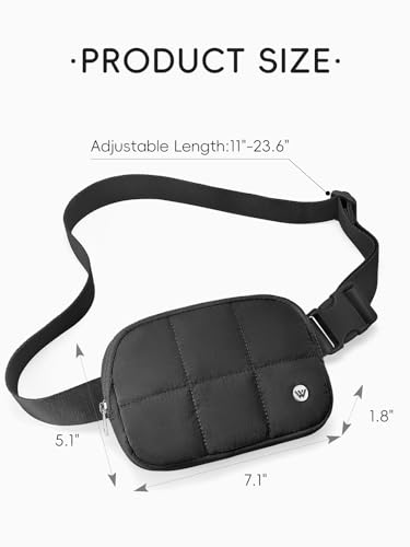 WESTBRONCO Puffer Fanny Packs for Women Quilted Nylon Waterproof Belt Bag with 2 Zipper, Puffy Crossbody Bag with Adjustable Strap, 1L Waist Bag for Travel Daily - color: A-Black-25
