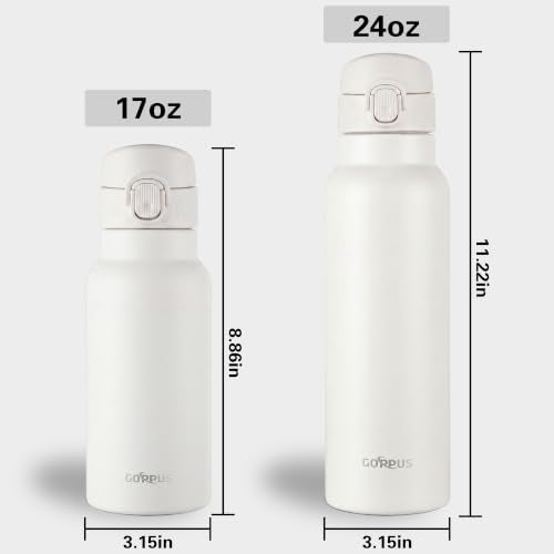 GOPPUS 17oz Insulated Water Bottle with Leak-Proof Flip Lid & Carry Handle,Double-Wall Stainless Steel Bottle for School,Outdoor,and the Gym（White） - color: White