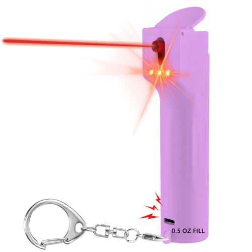 3-in-1 Personal Alarm with Pepper Spray, 130dB Siren, Red Strobe Lights, Replaceable Canister, Rechargeable, Self Defense Keychain for Women - color: Purple