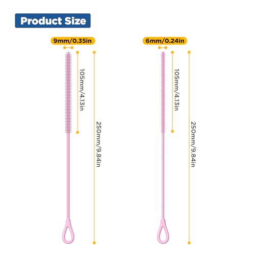 YOTIME Silicone Straw Cleaner Brush, 2Pcs Reusable Straw Brush, Pink - color: Pink