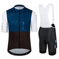 Men's Cycling Jersey Set Cycling Kit Bicycle Jersey Rear Zipper Pocket Bike Bib Shorts with Pockets Race Fit High Density Pad - color: Brown/Blue Set, size: X-Large