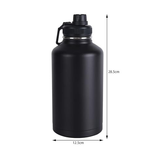Wide Mouth Insulated Sports Water Bottle,Double wall Stainless Steel Vacuum flask with Leakproof Lid (Black, 64 Ounces) - size: 64 Ounces