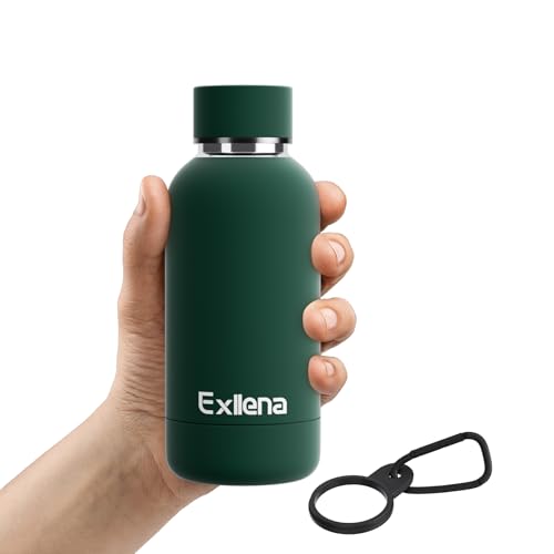 Exllena Small Water Bottle 12oz with Clip, Double Wall Stainless Steel Vacuum Small Insulated Water Bottle Keeps Drinks Cold 24 Hrs/Hot 12 Hrs for Kids Handbag School BPA Free (Emerald Green) - color: Emerald Green, size: 350 ml