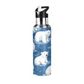 OTVEE Cartoon Polar Bear Water Bottle Sports Water Bottle Insulated Stainless Steel Hot Cold Water Mug with Straw Lid & Handle for Sports Gym 20 oz - color: Cartoon Polar Bear