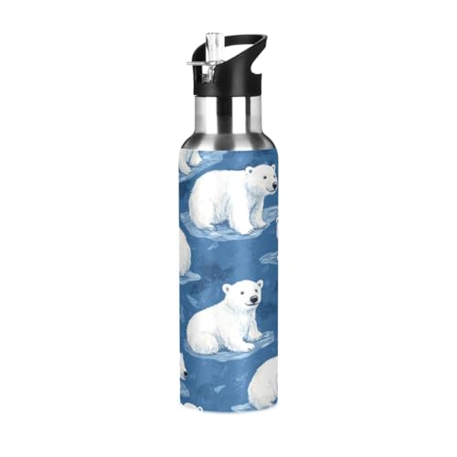 OTVEE Cartoon Polar Bear Water Bottle Sports Water Bottle Insulated Stainless Steel Hot Cold Water Mug with Straw Lid & Handle for Sports Gym 20 oz - color: Cartoon Polar Bear
