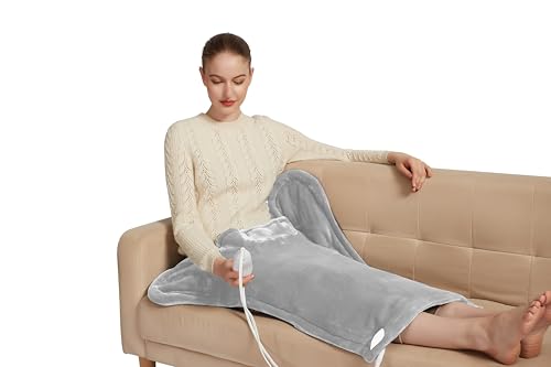 Ambershine 26"x35" XXXL King Size Neck& Shoulder& Back Heating Pad with 12 Temperature Settings& 4 Auto-Off Countdown Timers, Pain Relief for Back/Neck/Shoulder(Light Grey) - color: 03-light Grey