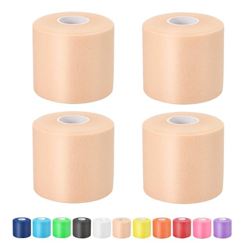 Pre Wrap Athletic Tape 4 Pack, 2.4 Inch x 22 Yards Foam Underwrap, Skin - color: Skin