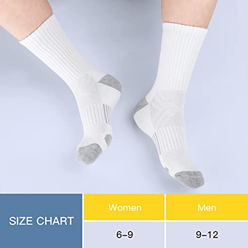 Felicigeely Athletic Crew Socks Cushioned Breathable for Men & Women 6 Pack - color: White, size: 12-14