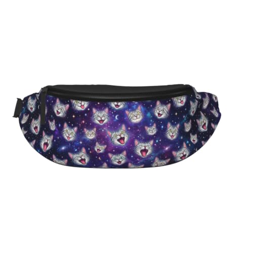 Dujiea Fanny Pack, Silver Tabby Cat Heads Waist Bag With Headphone Hole Belt Bag Adjustable Sling Pocket Fashion Hip Bum Bag For Women Men Kids Outdoors Casual Travelling Hiking Cycling - color: Silver Tabby Cat Heads