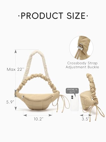 WESTBRONCO Puffer Fanny Packs for Women Small Crossbody Sling Bag, Nylon Quilted Belt Bag for Travel Hiking Running Waist Bag with Adjustable Strap - color: 202-Khaki