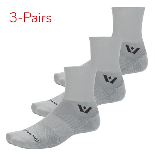 Swiftwick- ASPIRE (3 Pairs) Quarter Crew Cycling & Trail Running Socks, Compression Fit - color: Pewter-circuit, size: Medium