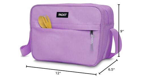 PackIt Freezable Zuma Can Cooler, Built with EcoFreeze Technology, Collapsible, Reusable, Zip Closure with Adjustable Shoulder Strap, Fits 15, 12 Oz Cans - color: Lavender
