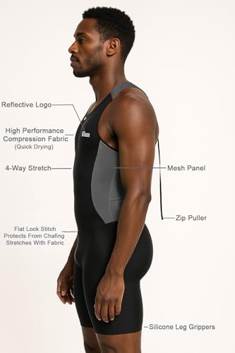 Wixen Men's Performance Triathlon Suit Sleeveless Tri Suit Padded Quick Dry Run Swim Bike - color: Gray, size: Small