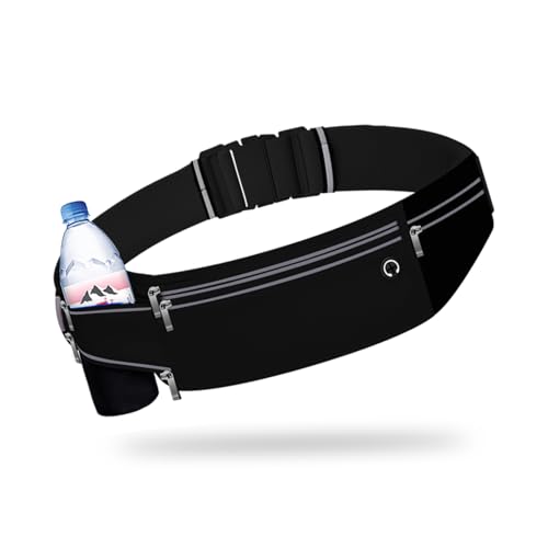 Slim Running Belt for Women Men,Runners Fanny Pack Phone Holder,Money Belt,Running Gear Accessories,with 3 Pockets (Jet Black) - color: Jet Black