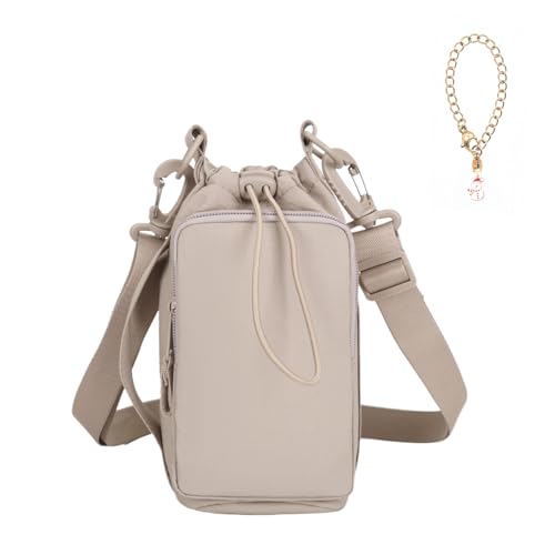 Water Bottle Holder with Phone Pocket for 40/32 oz,Water Bottle Holder/Sleeve with Adjustable Shoulder Strap and Charm. - color: Khaki