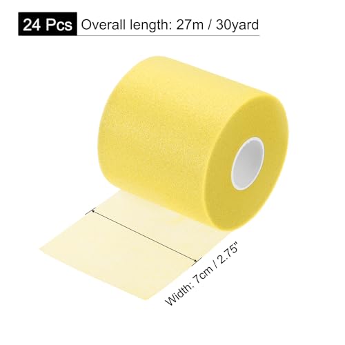 MECCANIXITY 24 Rolls Pre Wrap Athletic Tape 30 Yard x 2.8" Foam Under Wrap Tape Sports Prewrap Headband for Hair Ankles Wrists Hands Knees - color: Yellow