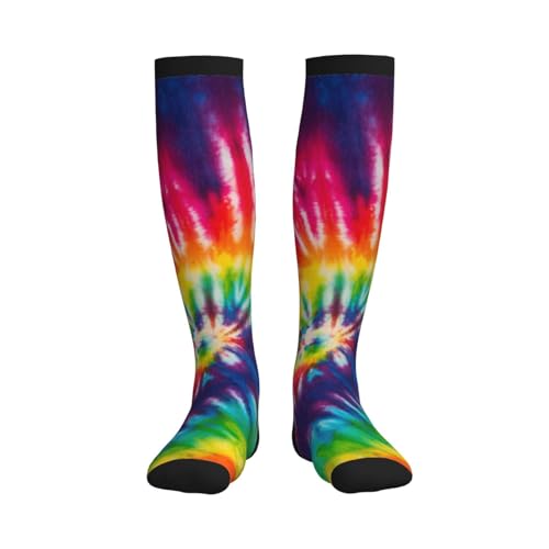 Tie Dye Compression Socks Knee High Support Socks For Women Men Running Athletic Hiking - color: Tie Dye