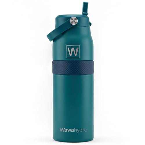 32 oz Insulated Water Bottle with Straw, Leakproof Stainless Steel Bottle with Handle, Non-Slip Silicone Sleeve, Internal Markings, Dishwasher Safe for Travel, Gym, Sports, Turquoise - color: Turquoise