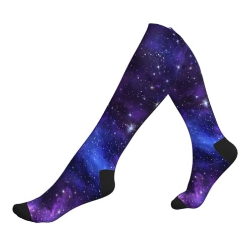 Compression Socks Women And Men For Nurses Travel Pregnancy Recovery Running Athletic - color: Galaxy Elements Purple Blue