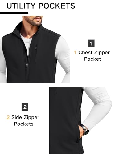 COOFANDY Mens Lightweight Golf Softshell Vests Windproof Sleeveless Jacket - color: Black, size: X-Large