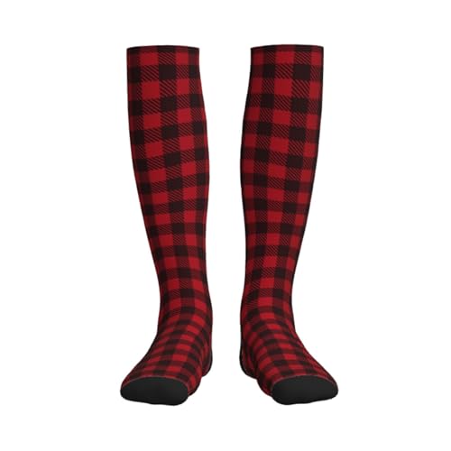 Compression Socks Knee High Support Stockings Women Men - color: Red Black Plaid