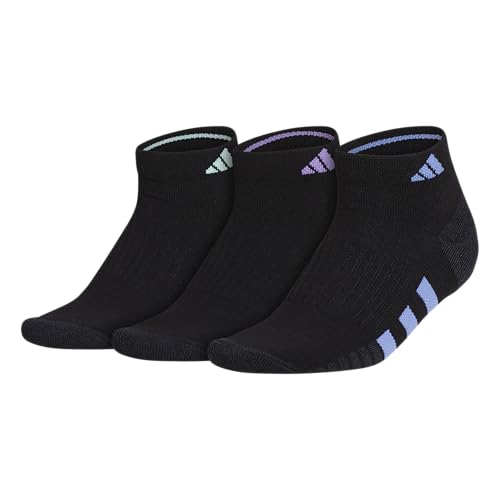 adidas Women's Cushioned Socks 3 Pairs - color: Black/Blue Fusion/Violet Fusion Purple/3.0/Low Cut, size: Medium, style: Low Cut