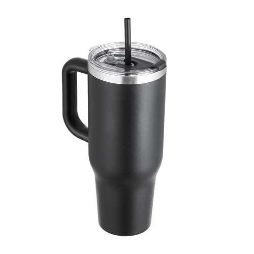 VEVOR 40 oz Insulated Water Bottle, Stainless Steel Sports Coffee Cup with Lid, Handheld Travel Coffee Mug Double Walled, Camping Hydration Flask Leakproof, for Indoor/Outdoor School, Work, Black