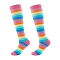 Junely Compression Socks for Women Knee High Striped Polka Dot Stockings - color: Rainbow Pink