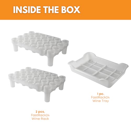 FASTFERMENT - 24-Bottle Drying Rack & Tray| Bottle Drying Tree Alternative | Dry & Store Your Wine or Bomber/Belgian Bottles | 2-Stackable Racks, 1 Tray | Dishwasher Safe | Home Brewing Supplies