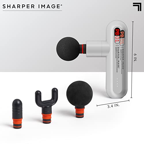 Sharper Image Powerboost Move - Mini Percussion Massage Gun| 4 Attachments, 4 Speeds, FSA Eligible| Full Body Back & Shoulder Massager| Deep Tissue Muscle Recovery| Portable Pain Relief Massage Tool - color: Platinum