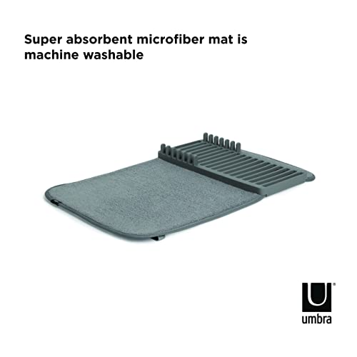 Umbra Udry Dish Drying Rack, Folding Dish Drainer Mat, Mini, Dark Grey - color: Gray, size: 20" x 13"
