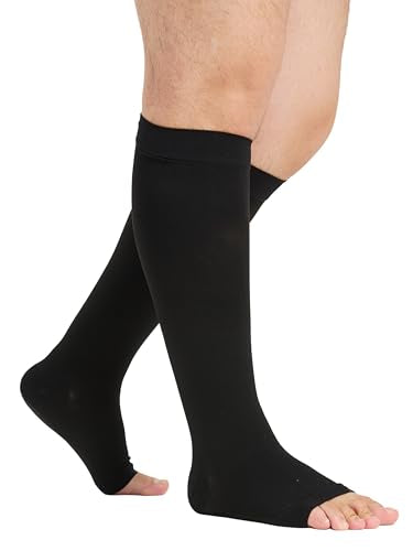 TOFLY Compression Socks For Women & Men Open Toe Knee High 20-30mmHg - color: 20-30mmhg Open-toe Black, size: 5X-Large