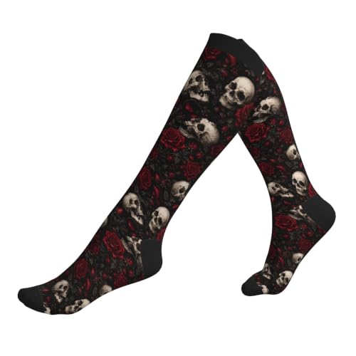 Compression Socks Women and Men 15-20mmHg-Circulation Support Socks for Athletic Running Cycling - color: Skull Rose