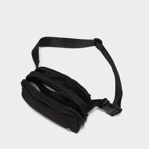 Pander Nylon Fanny Pack Belt Bag for Women with 5 Zipper Pockets - color: Black Onyx