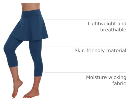 ANIVIVO Women Skirted Leggings Tennis Yoga Legging with Skirt - color: Navy Blue Capri, size: X-Large