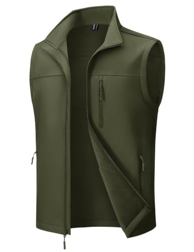 MAGCOMSEN Men's Softshell Golf Vest Outerwear Lightweight Fleece - color: Army Green, size: X-Large